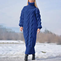 Lunelor | Lässiges Strickkleid mit Rollkragen für Winter – Blau