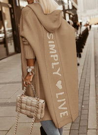Eyara | Kapuzen-Sweatjacke mit "Simply Live" Print – Khaki