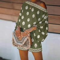 Maravie™ Kurzer Jumpsuit Mit Schulterfreiem Ausschnitt Und Boho-Chic-Muster – Grün