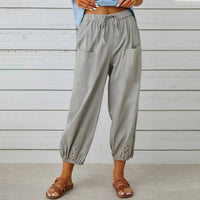 Kobe™ Baumwoll-Leinen-Hose mit Fronttaschen und verstellbarem Kordelzug – Grau