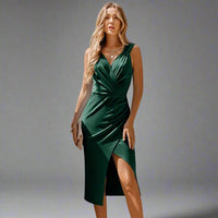 Tanja | Elegantes Maxikleid mit Figurbetontem V-Ausschnitt – Dunkelgrün