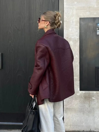 Carli | Oversize Zweireihiger Lederblazer für Damen
