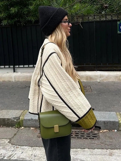 Oliphereia | Baumwoll Steppmantel Damen mit Knopfleiste und Patchwork