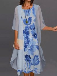 Bhae | Elegantes, legeres Kleid für Frauen – Dunkelblaue Blume