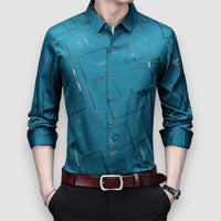 Liam |  Long Sleeved patterned shirt – Blau