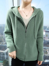Olithoneia | Damen Fashion Kapuzen-Cardigan mit Reißverschlusss – Grün