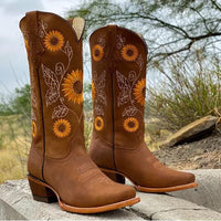 Stylische Cowboystiefel Für Damen | Blumen – Braun