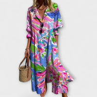 Lila - Figurbetontes Maxikleid mit Bauchbedeckung" can be rewritten as:

"Lila - Figurbetontes Maxikleid mit Bauchbedeckendem Design – Rosa