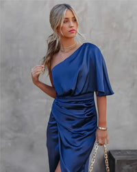 Elegantes Seidenkleid für Damen | Midi – Blau