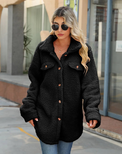 Pavelaya | Damen Winterjacke warm mit Revers, langarm und Knopfleiste locker