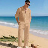 Luca™ Baumwoll-Leinen-Set mit Button-Down-Hemd – Khaki
