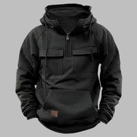 Sommer Hoodie für Herren - Leichter sportlicher Kapuzenpullover mit halbem Reißverschluss – Schwarz