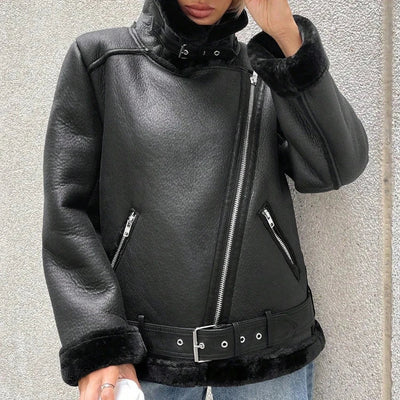 Ascetra | Dicke und warme Lederjacke für Damen