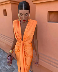Abendkleid für Damen - Elegantes Cut-Out Maxikleid für Sommer – Orange