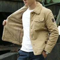 Herren Warme Winter Jacke | Knopf Daunen – Khaki
