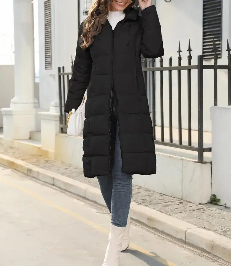 Olivureia | Neue Winterjacke Damen mit Kapuze, Slim Fit und Mittellang