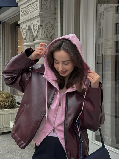 Klenethis | Damen PU Lederjacke mit Reverskragen, Reißverschluss, Taschen – Kurz für Herbst/Winter