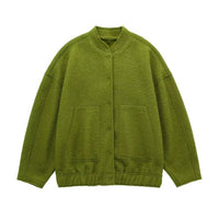Melissa | Oversized Bouclé-Jacke mit Druckknöpfen – Oliv