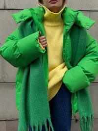 Übergröße PufferJacke mit Kapuze – Grün