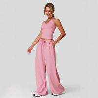 Lunary™ Set Mit Minimalistischem Top und Fließender Pantalonhose – Rosa