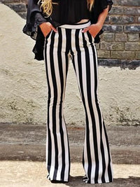 Heidi-Mode | Neue Yoga-Hosen Sexige Leggings Schwarze Weiße Gestreifte Bedruckte Lockerweite Damen Streetwear Elastische Elegante Hosen – Streifen