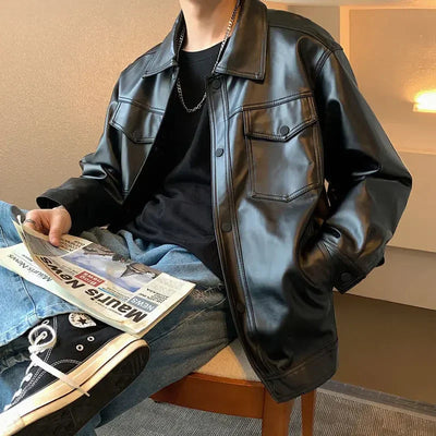 Wivakse | Herren Harajuku Lederjacke Loose Fit Modisch