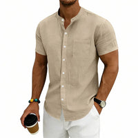 Montese™ Hemd Aus Leinen-Baumwolle Mit Stehkragen – Khaki