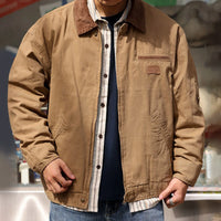 Wipase | Herren Canvas Jacke Vintage Stil Baumwolle Dick Warm – Khaki