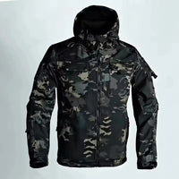 Herrenjacke | Kapuze und durchgehender Reißverschluss – Tarnung Schwarz