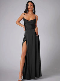 Heidi-Mode | Seiden-Maxikleid mit Geflochtenem Rücken Kleid Dich für Formelle Anlässe Lucette – Schwarz