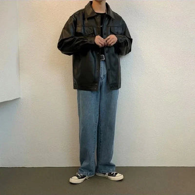 Wivakse | Herren Harajuku Lederjacke Loose Fit Modisch