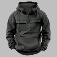 Sommer Hoodie für Herren - Leichter sportlicher Kapuzenpullover mit halbem Reißverschluss – Dunkelgrau