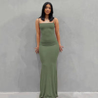 Julia | Maxikleid Slim – Grün-Ärmellos