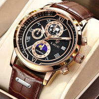Chronographuhr mit hochwertigem Lederarmband – Gold Schwarz