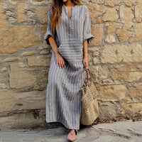 Ingeborg™ | Gestreiftes Vintage-Maxikleid – Grau