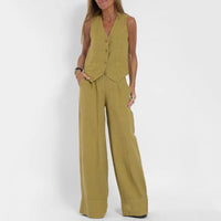 Luna Sommer Anzug | Elegantes ärmelloses Sommerwesten- und lange Hosen-Set für Damen – Gelb