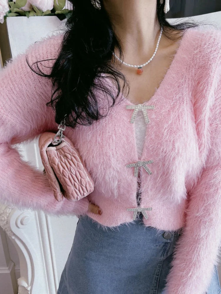 Reisylvia | Damen Strick-Cardigan in Grün und Rosa