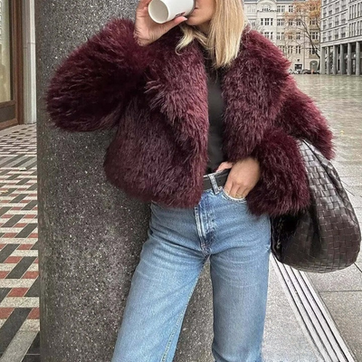 Nerice | Warme Pelzjacke mit V-Ausschnitt für Damen