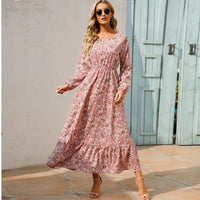 Damen Boho Maxikleid mit Blumenmuster | Langarm – Rosa