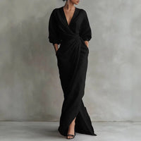 Susan | Damen Wickel V-Ausschnitt Maxikleid – Schwarz