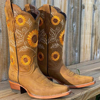 Stylische Cowboystiefel Für Damen | Blumen – Khaki