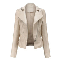 Bikerjacke Damen mit Reißverschluss | schmal für verschiedene Outfits – Beige