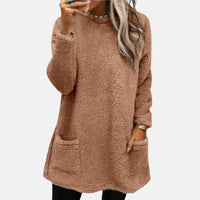 Oriella - Weicher Fleece Pullover Mit Tasche – Braun