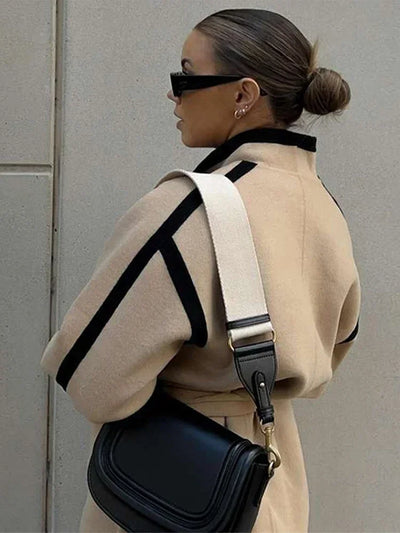 Olithareia | Chic Langarm Jacke Damen mit Gürtel und Patchwork Schnürung