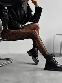 Damen Netzstrumpfhose | Blumenmuster – Schwarz