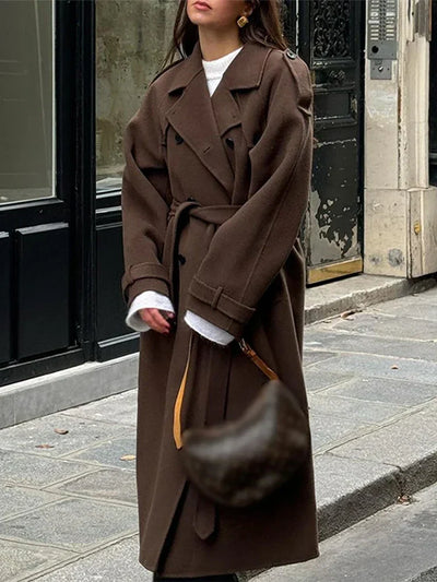 Rerkilaha | Eleganter Damen-Maximantel mit Doppelknopfreihe und Gürtel Herbst/Winter