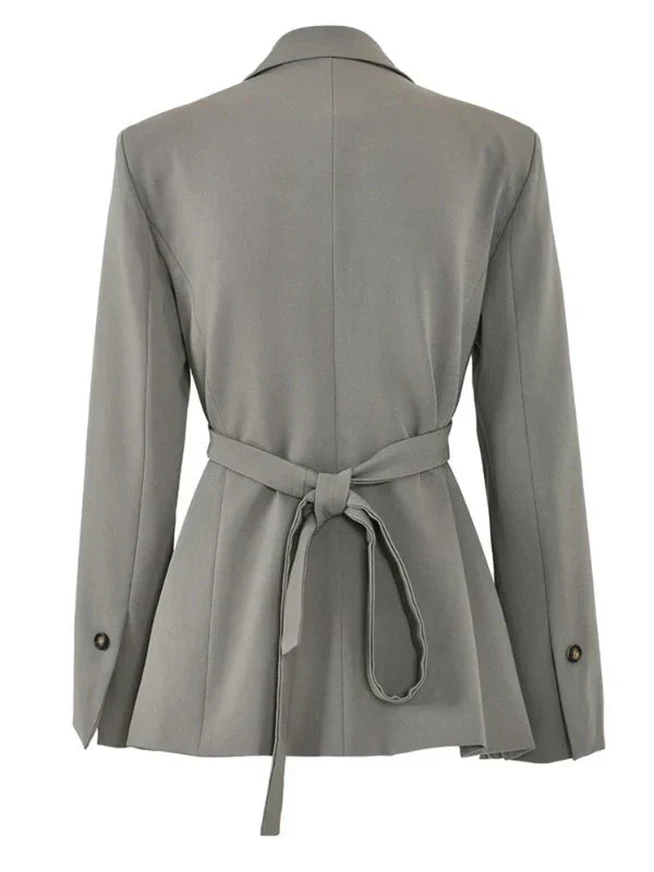 Irevena | Blazer in grau-grün mit überkreuztem schnürdesign und ein-knopf-verschluss