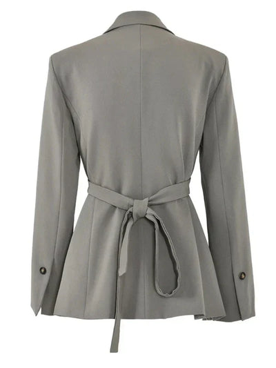 Irevena | Blazer in grau-grün mit überkreuztem schnürdesign und ein-knopf-verschluss