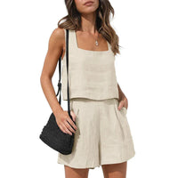 Cassie Sommerlicher Zweiteiler | Modernes ärmelloses Oberteil weite Shorts Sommer Set – Aprikose