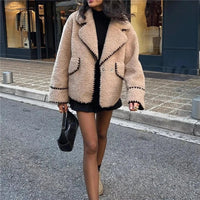 Damen Flauschige Fleecejacke – Beige